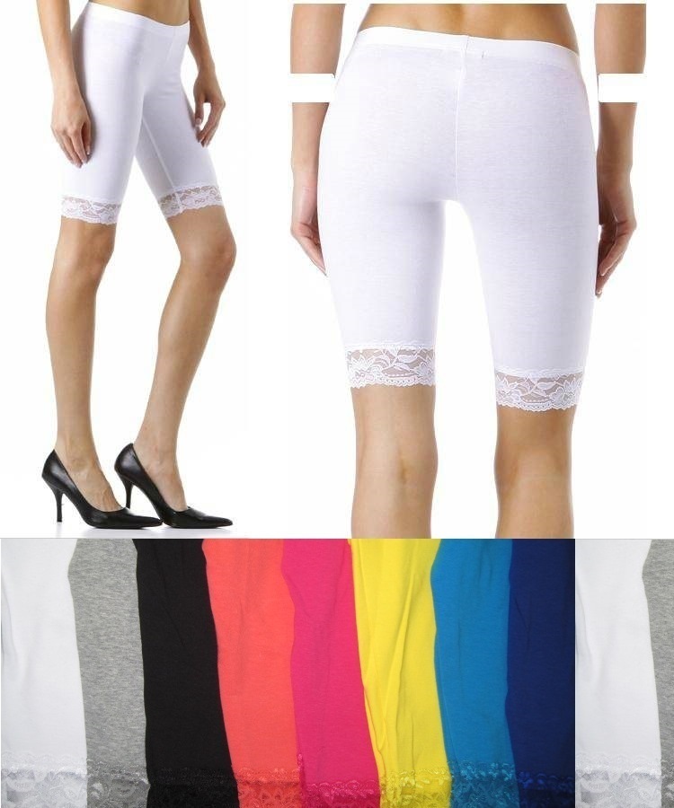 COTTON SPANDEX BIKE YOGA SHORT LEGGING BERMUDA LACE TRIM Jr REGULAR PLUS S-3X