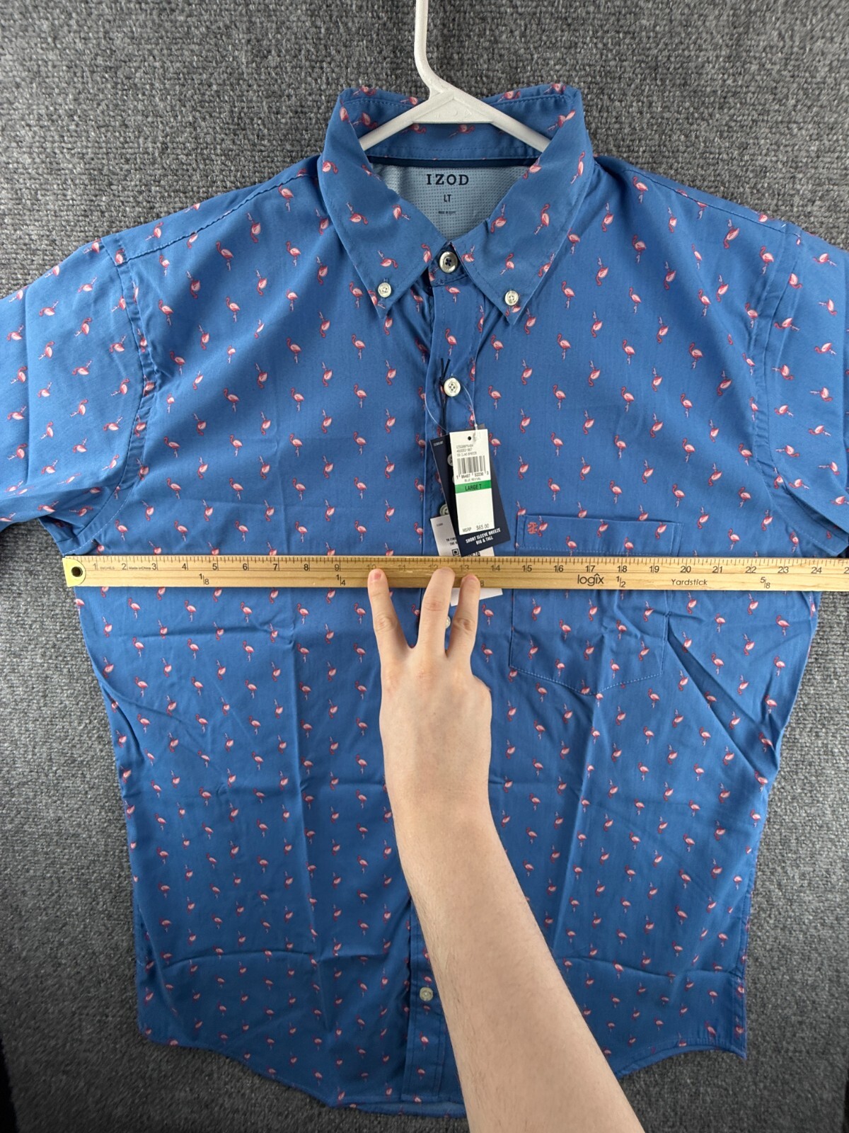 NWT IZOD LT Large Flamingo Print Tall Blue Performance Button Up Beach $65 Men
