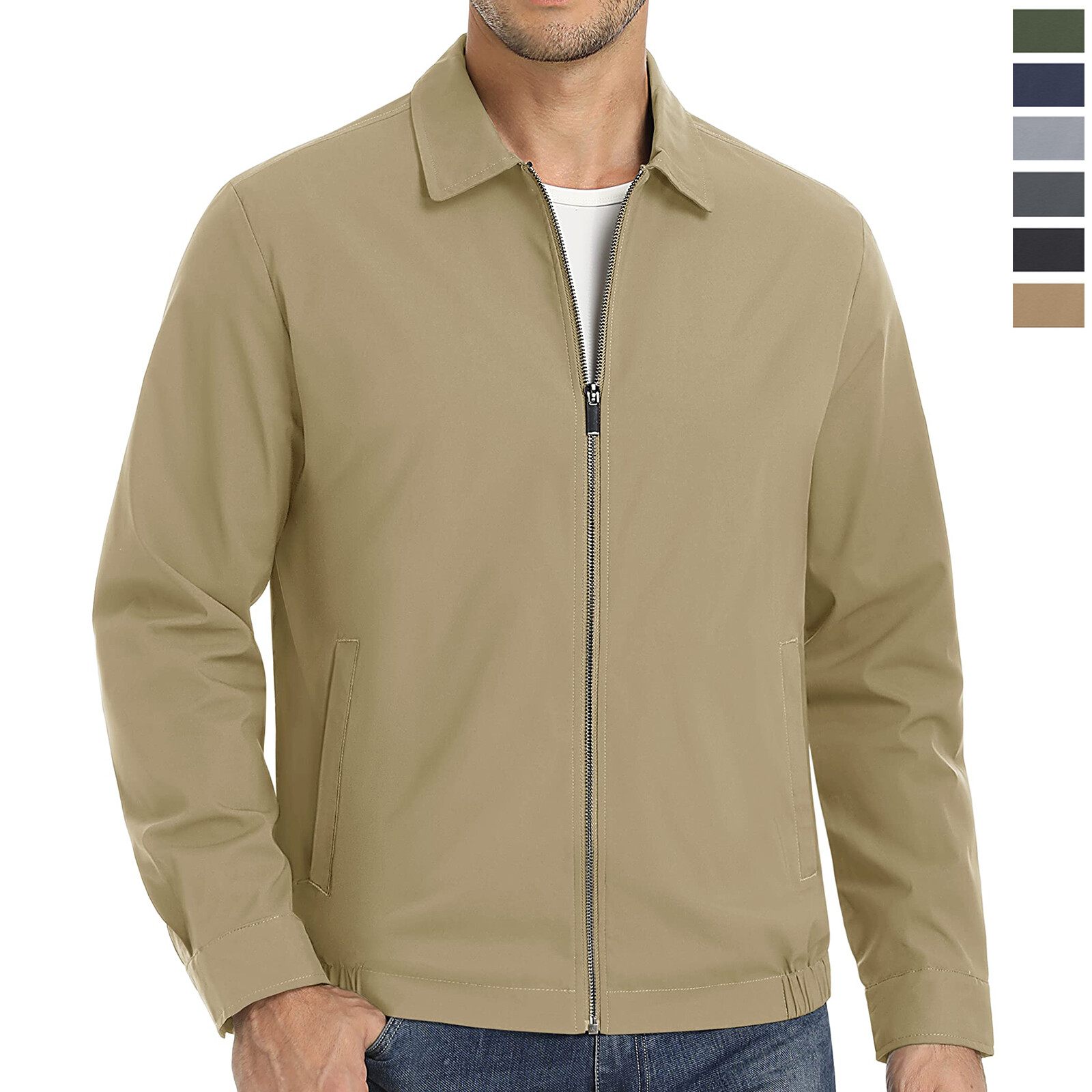 Men’s Lightweight Jackets Casual Laydown Collar Jacket Full-Zip Spring Golf Coat