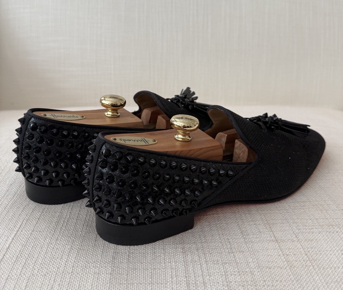 Christian Louboutin Dandelion Tassel Black Glitter Spike Mens Loafers Size 42