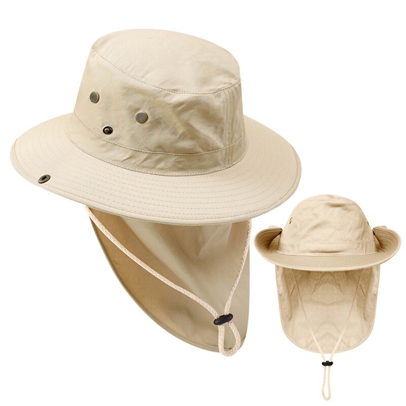 Men Bucket Boonie Hat Neck Cover Flap Sun Wide Brim Fishing Outdoor Cap Quickdry