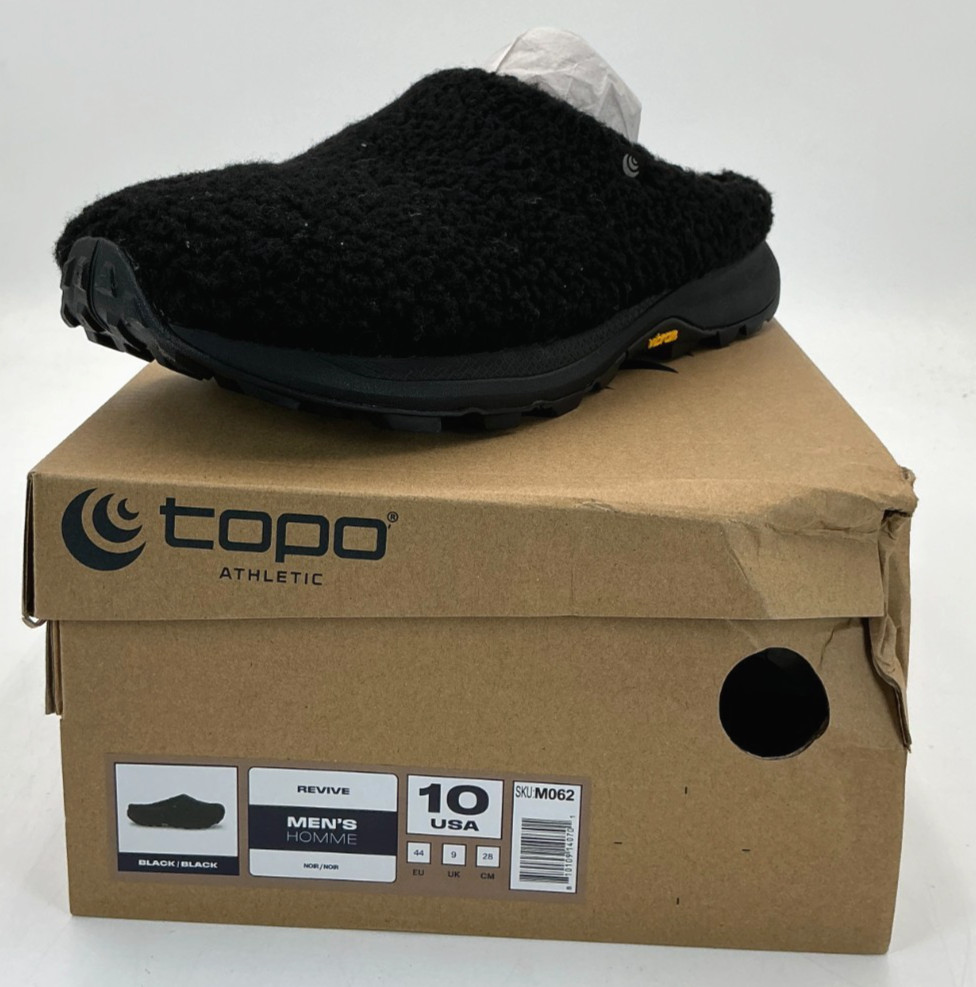 Topo Athletic Revive Men’s Size 10 Black Fleece Slip On Shoes NIB