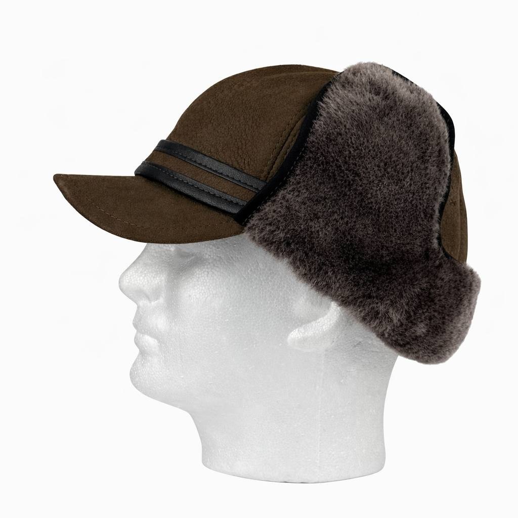Trapper Aviator Ushanka Olive Hat Shearling Fur Winter Ear Flap Cap