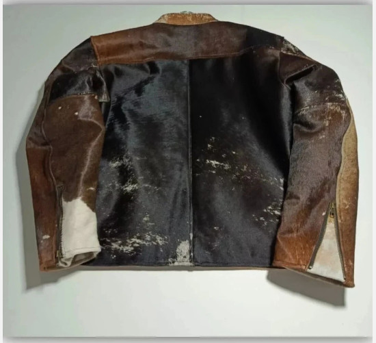 “Men’s Western Cowhide Leather Jacket with Real Hair-On Pony Skin Cow Print Coat