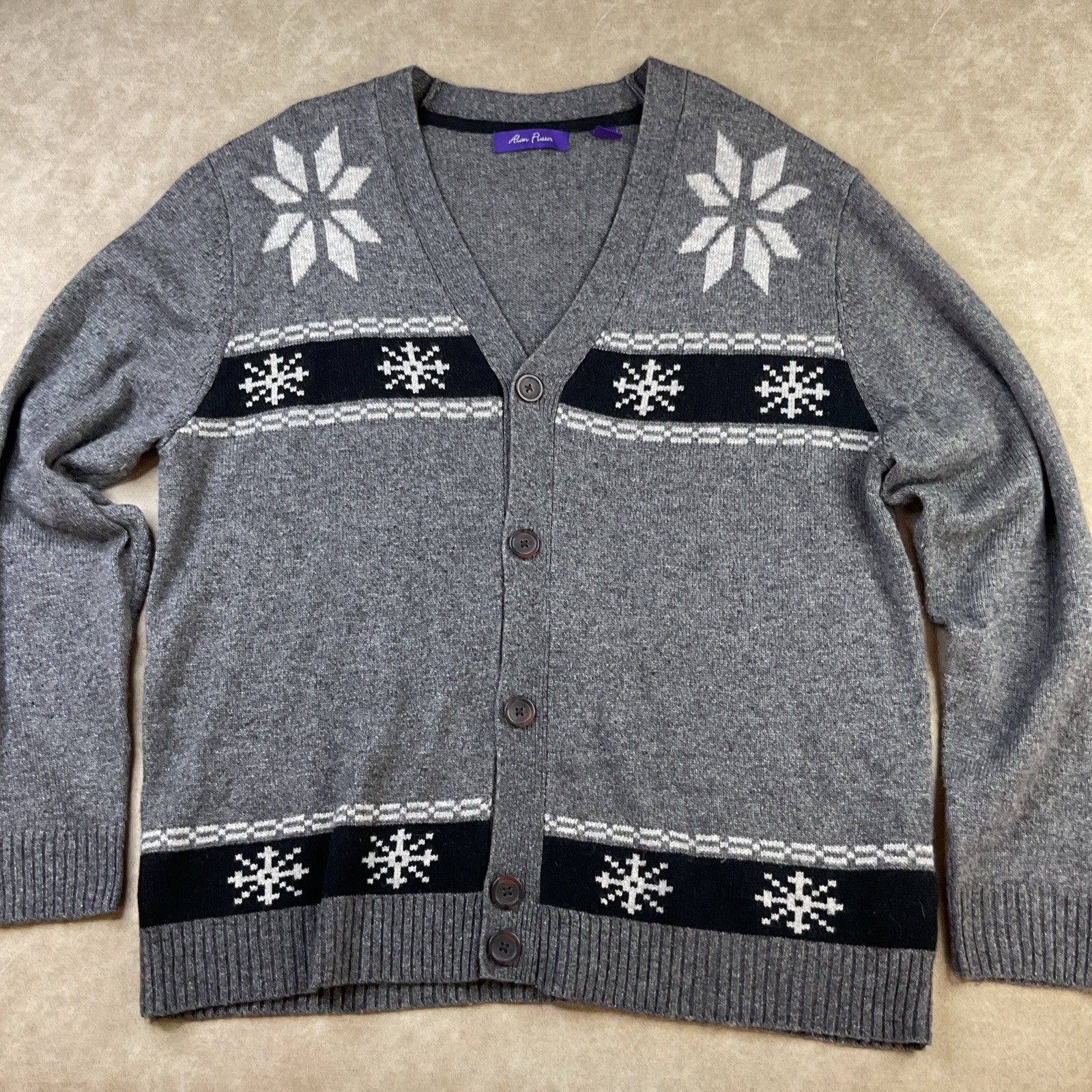 Alan Flusser Cardigan Men Sz XL Sweater Preppy Wool Acrylic Blend Fair Isle