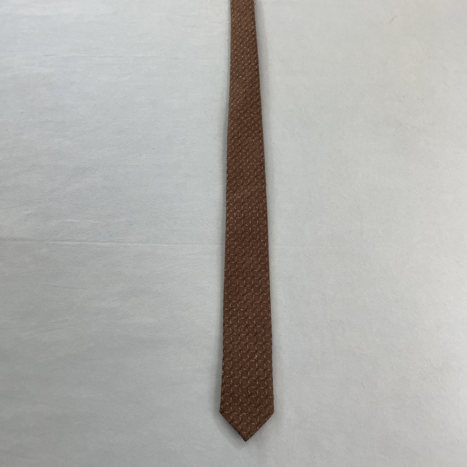 Vtg 60s Tie Wool Cotton Necktie Brown Woven MCM Deco Texture Cloth Cravat 2×53