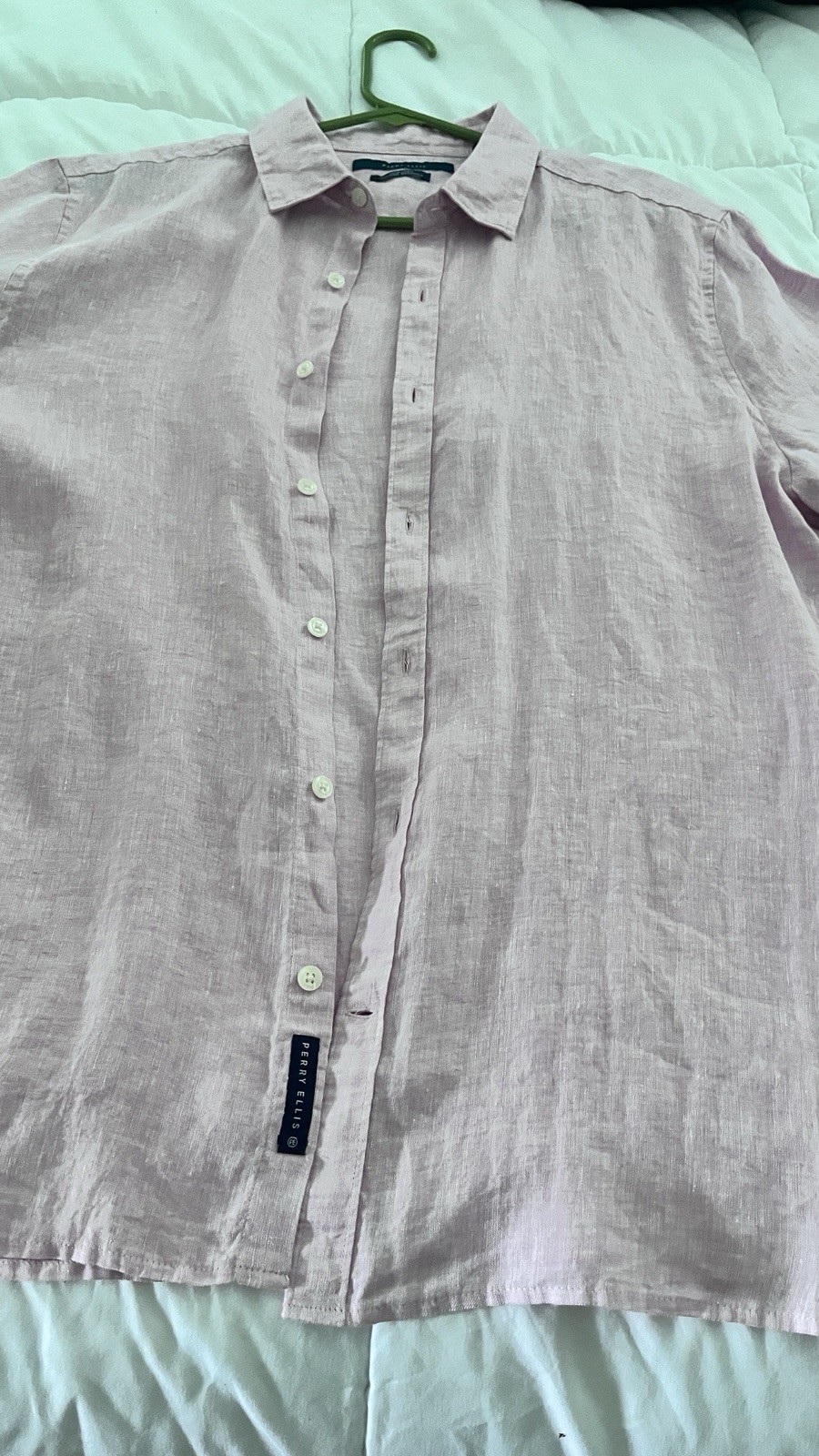 Perry Ellis Men’s Pink Linen Short Sleeve Button-Up Shirt L/G, Machine Wash
