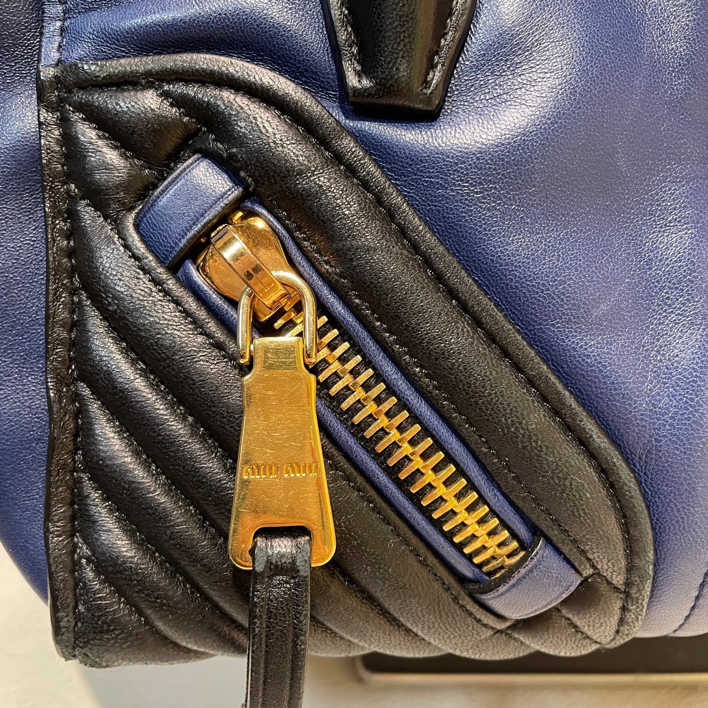 Miu Miu Quilted Leather Navy Large Top Handle Crossbody Bag