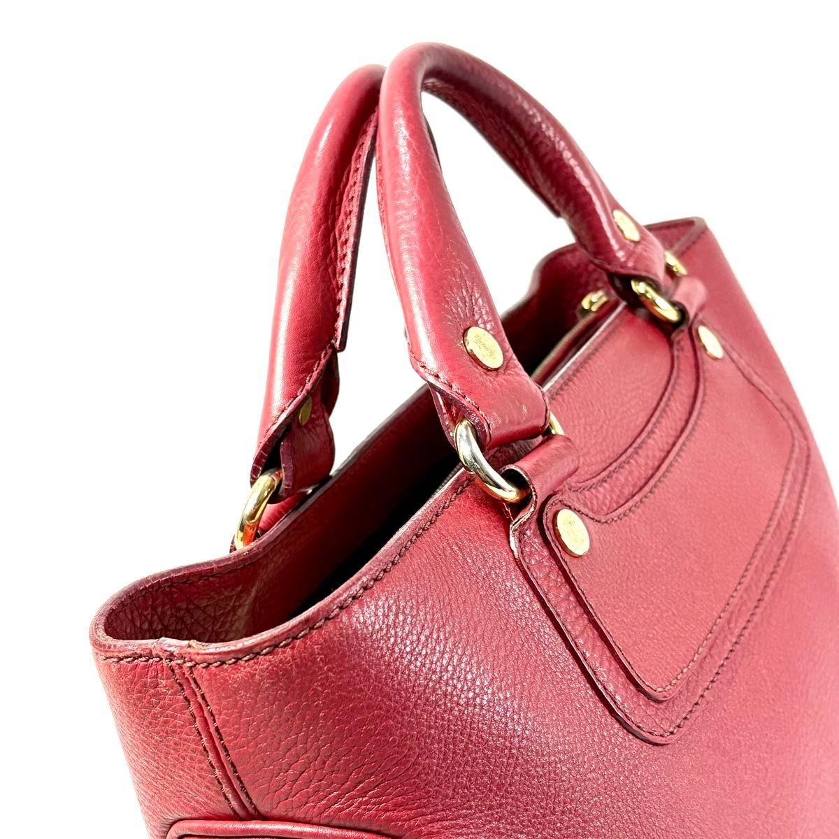 CELINE Boogie Bag Leather Handbag Red Genuine Leather Vintage Japan F/S USED