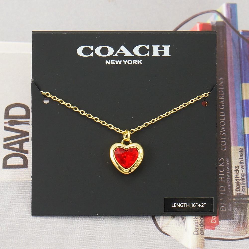 NWOT Coach Stone Heart Necklace Red Gold Tone