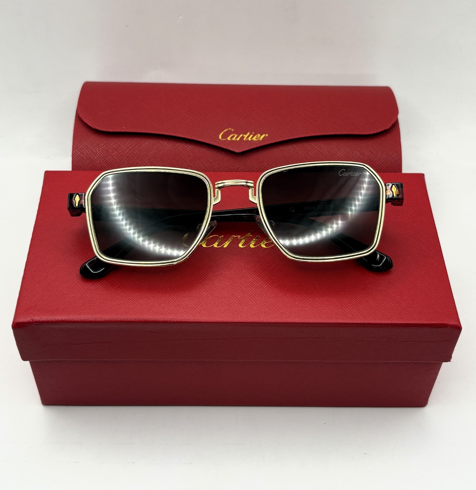 Luxurious Cartier Brown Body Black Transparent Sunglasses With Pouch And Box