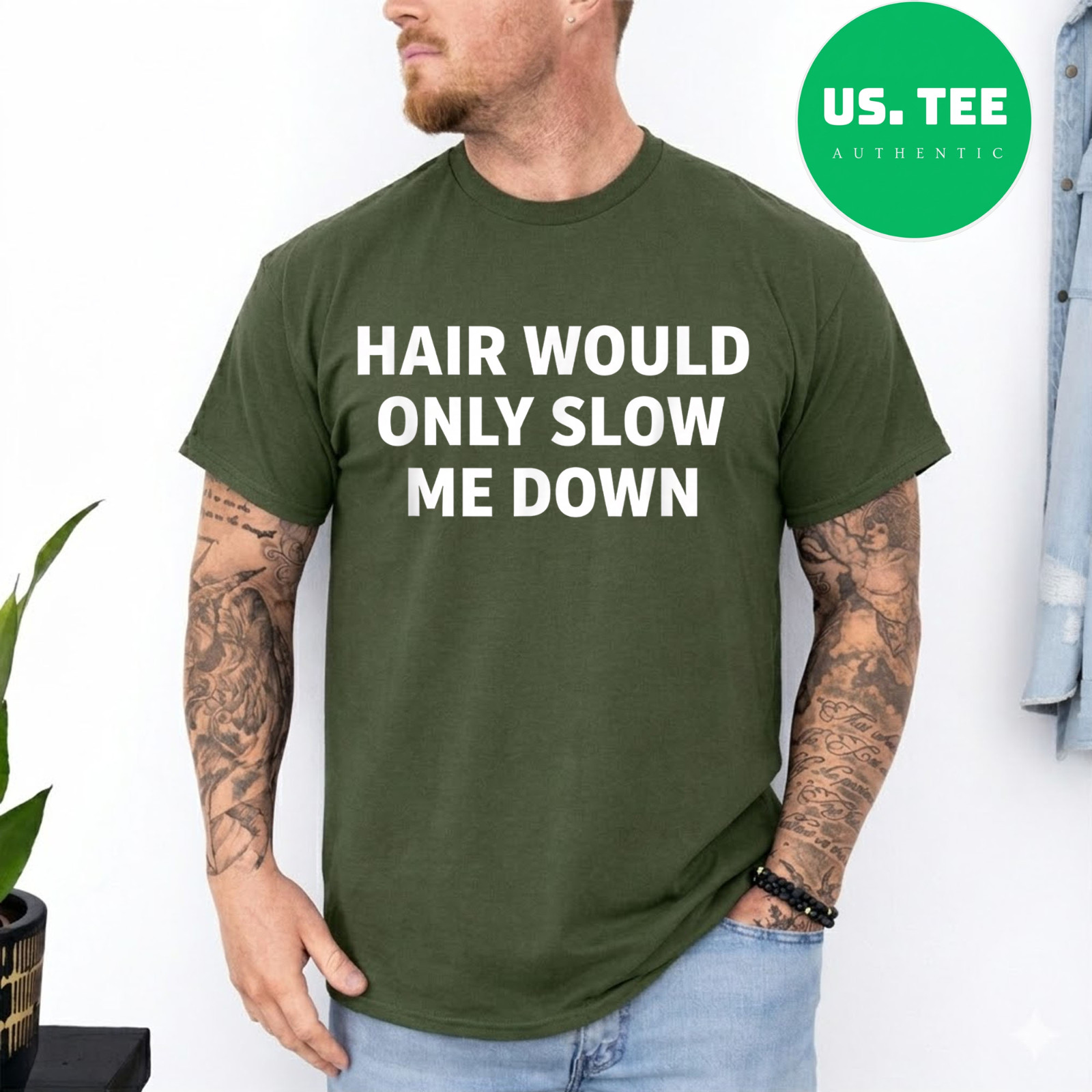 Hair Would Only Slow Me Down Funny Running for Men T-Shirt