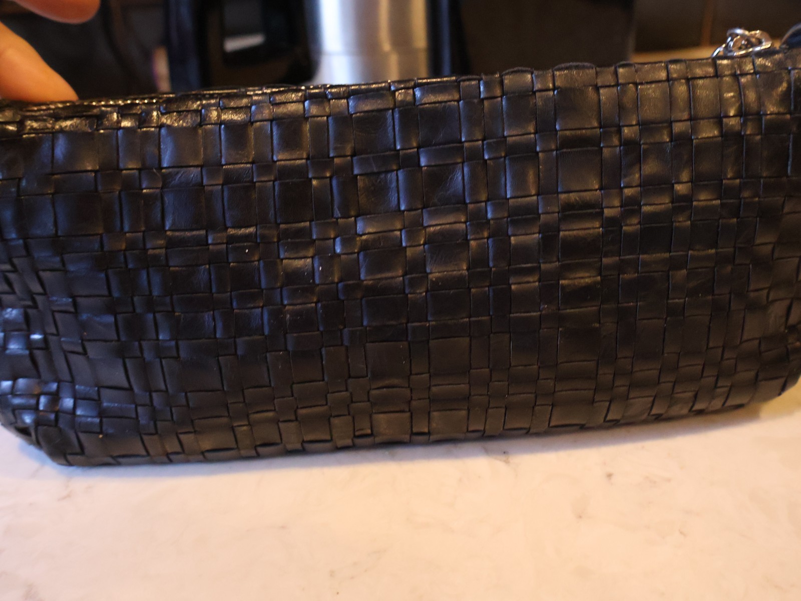 EXCELLENT WOVEN Elliott Lucca BLACK Leather Handbag Purse SHOULDER CLUTCH 11″X5″