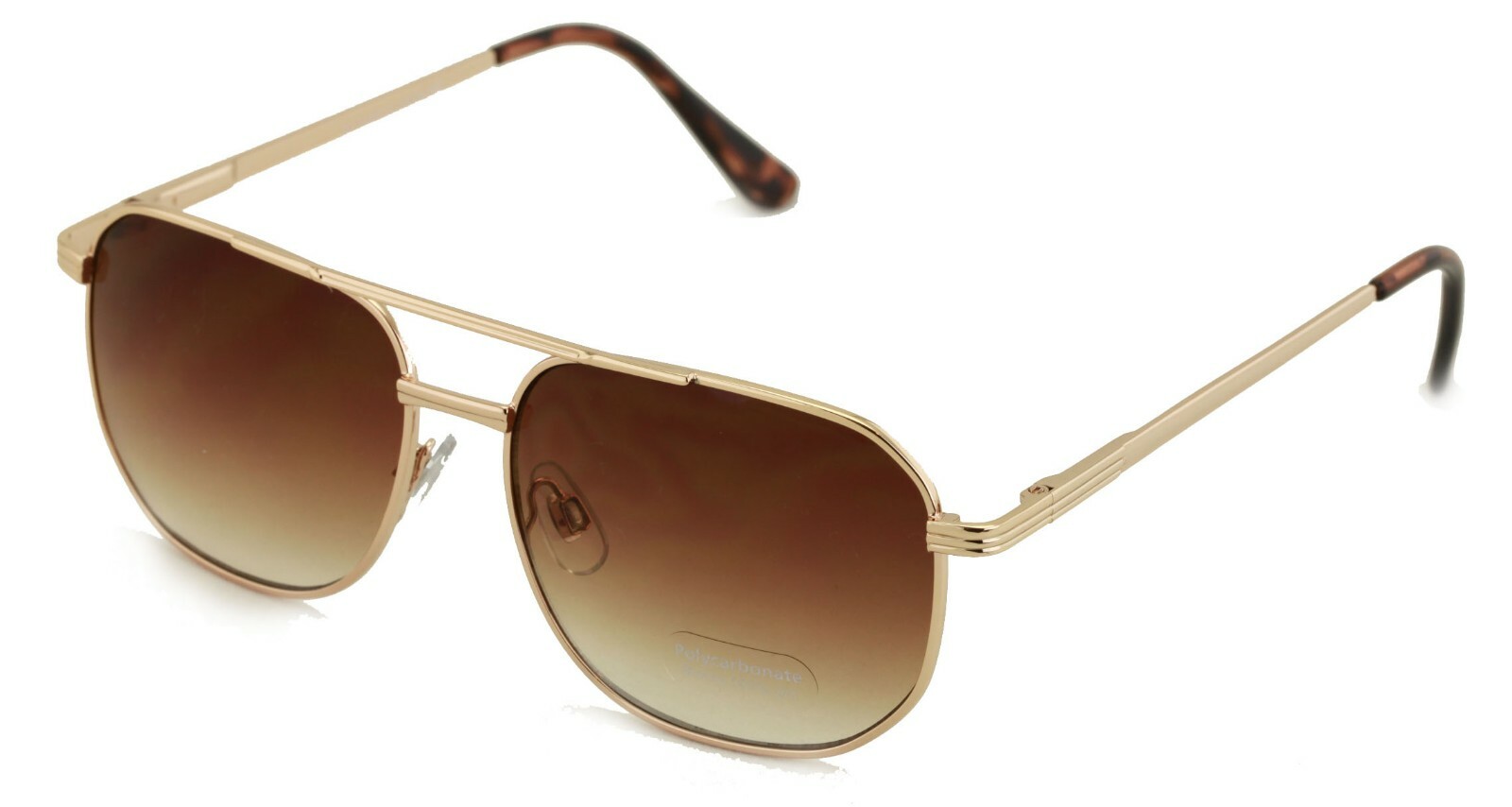 Metal Aviator Sunglasses – Gradient Lens Spring Hinge Square – Gold Black Brown