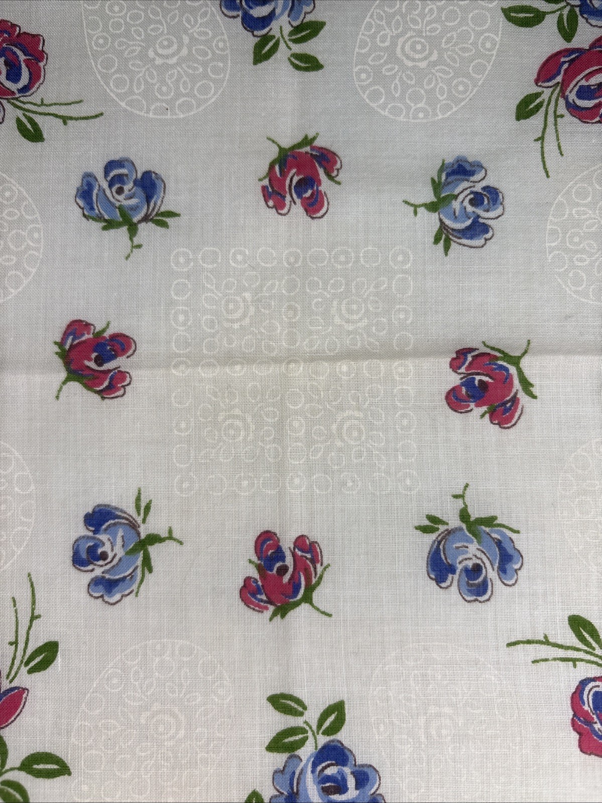 Vintage Floral Handkerchief Pink Green Blue Hanky 12.75″ x 12.75″