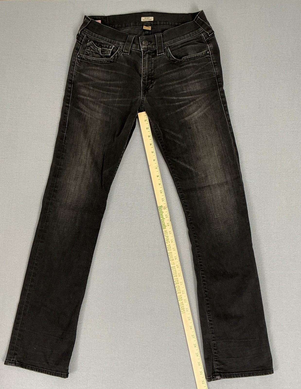 True Religion Black Jeans Men’s size 31 x 32 Ricky with Flaps (0036)