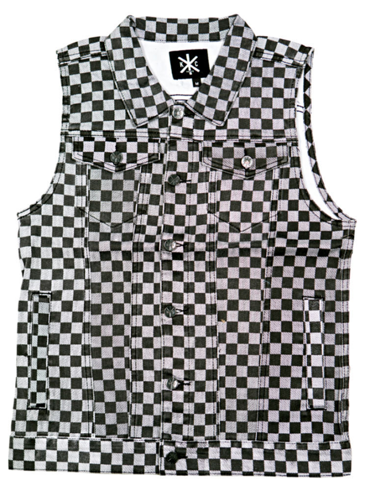 KILL CITY LIP SERVICE TRUCKER RACING CHECKERS BIKER MOTO GOTH ROCKER JACKET VEST