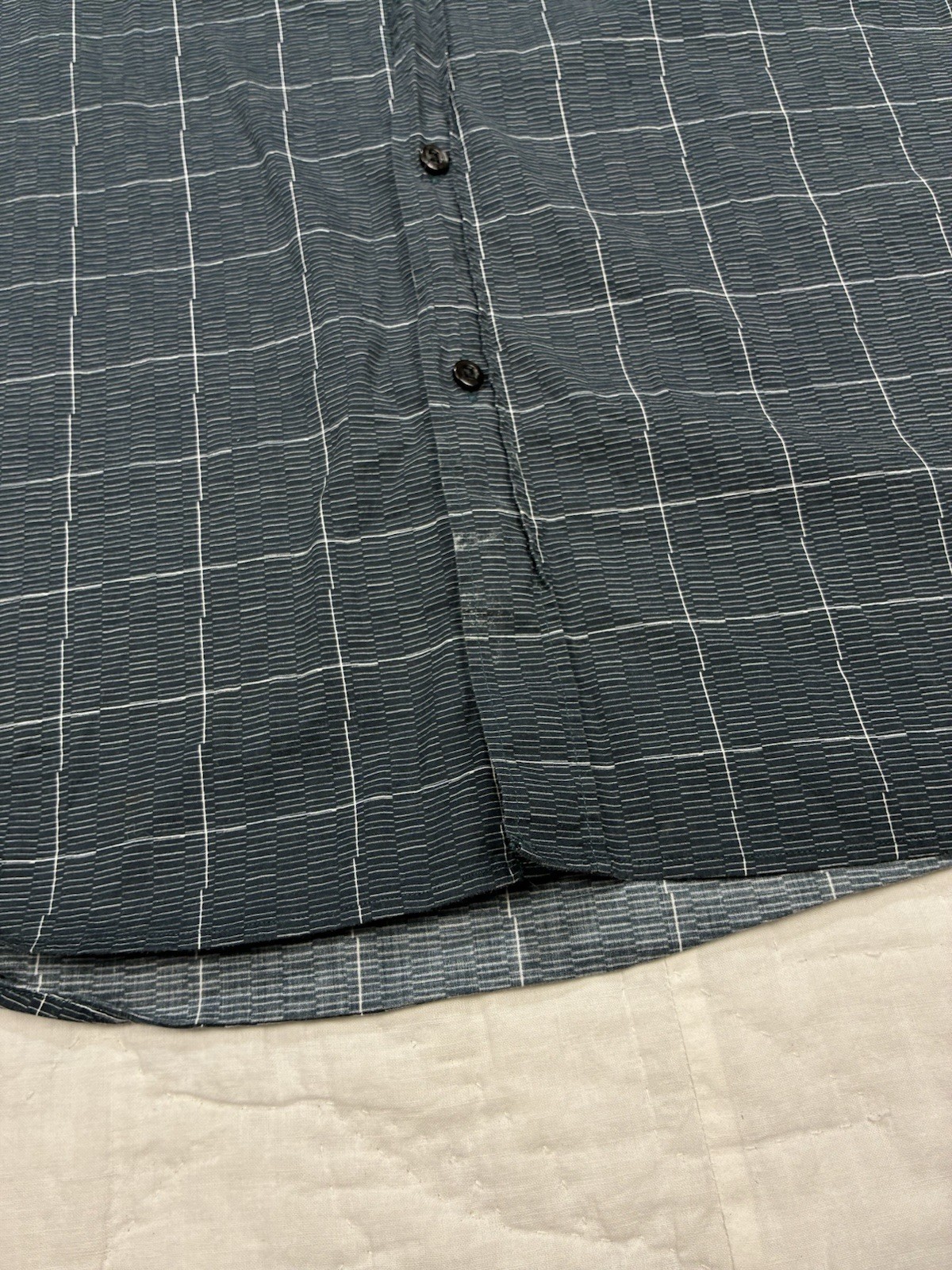 Hugo Boss Slim Fit Gray Geo Check Button Down Shirt Mens Large