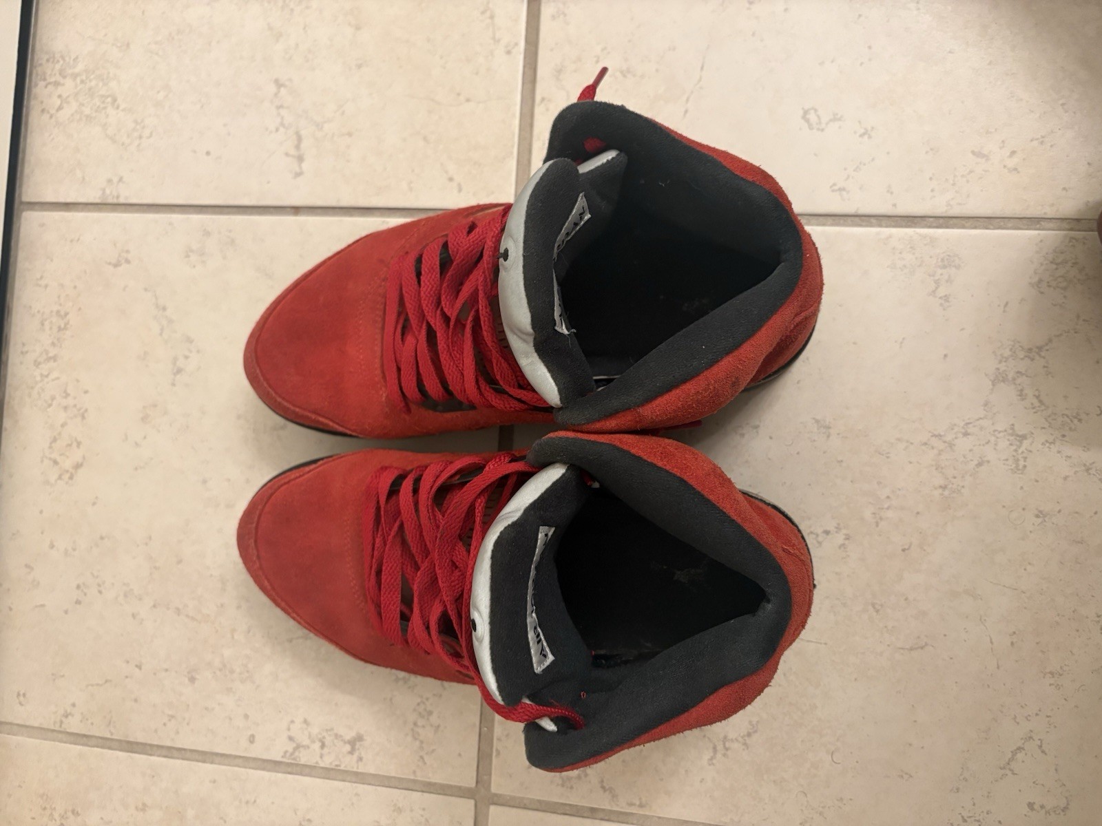 Jordan Air Jordan 5 Red/Black/Gray Suede Mid Top Basketball Sneakers Lace Up