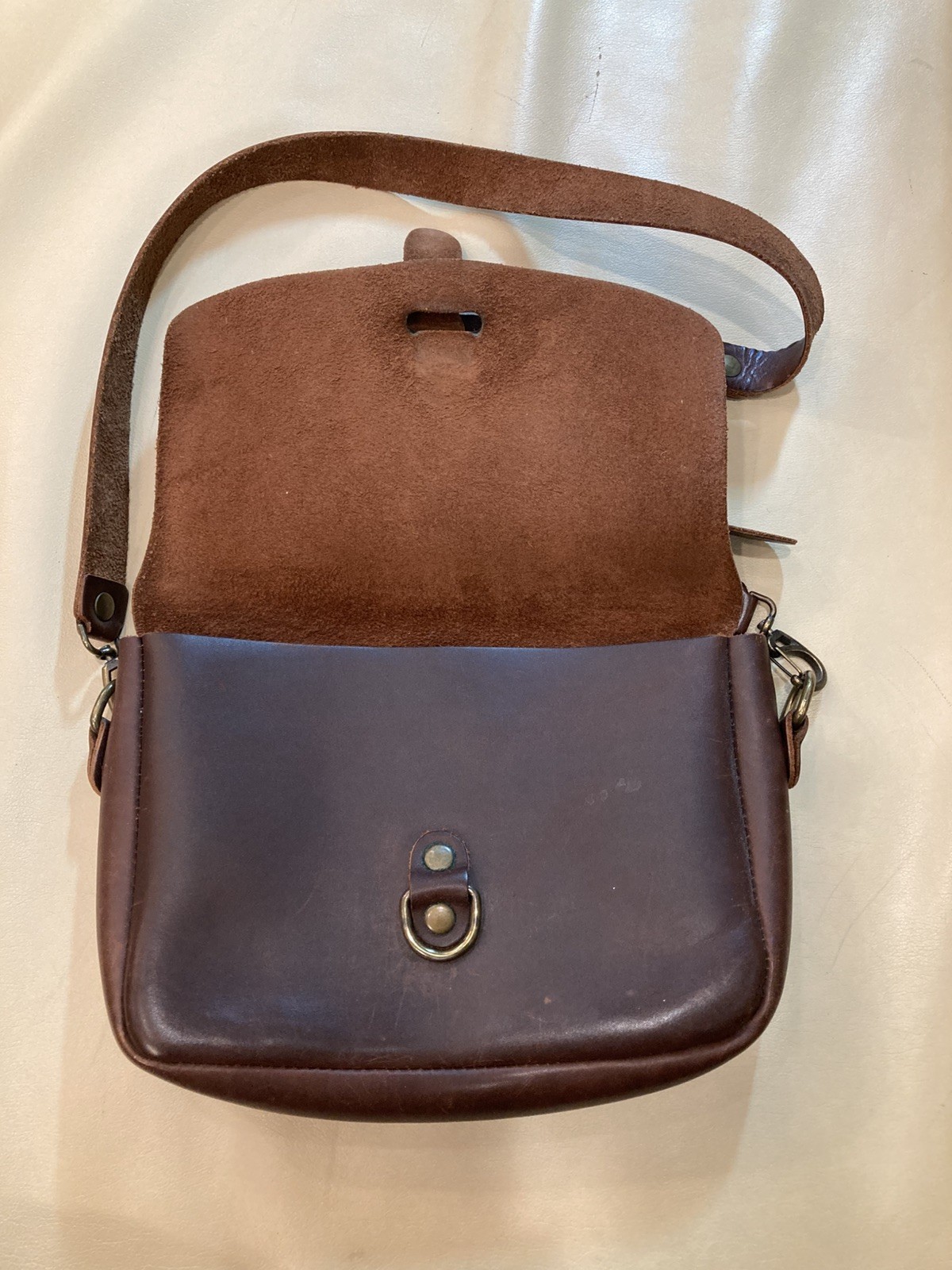 Full Grain SADDLEBACK LEATHER Co. Brown Crossbody Bag Fold Over, Brass Accent
