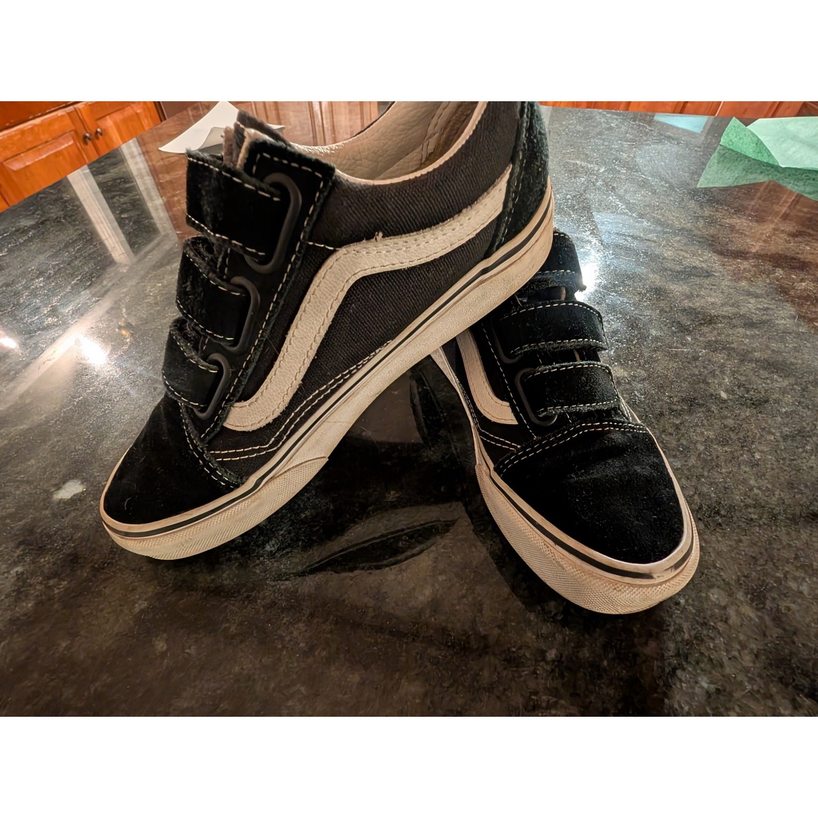 Vans Shoes Old Skool Hook & Loop Black White Suede Canvas, Men’s/Kid’s 4, GU