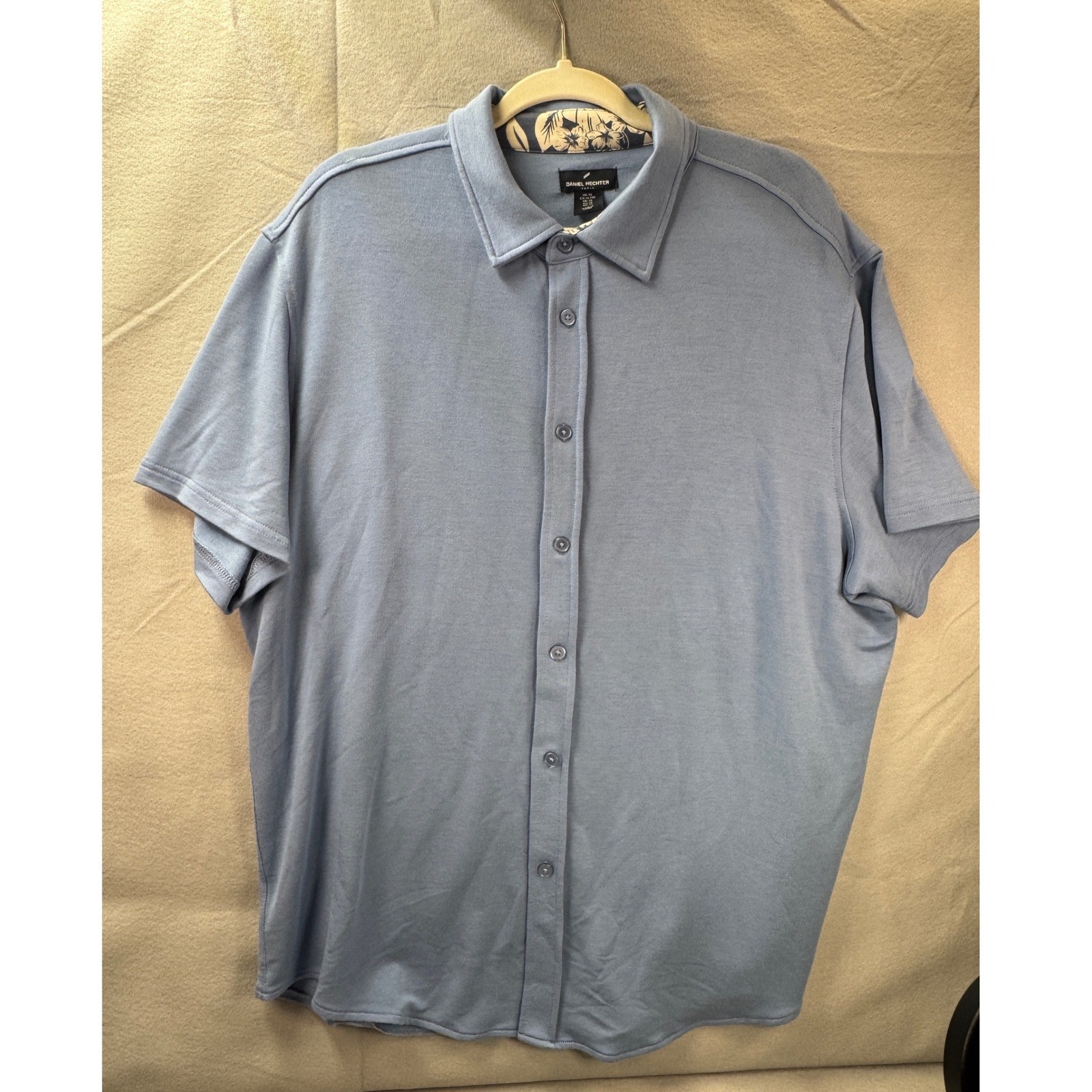 Daniel Hechter Paris Mens XL Blue Short Sleeve Button Down Modal Blend Shirt