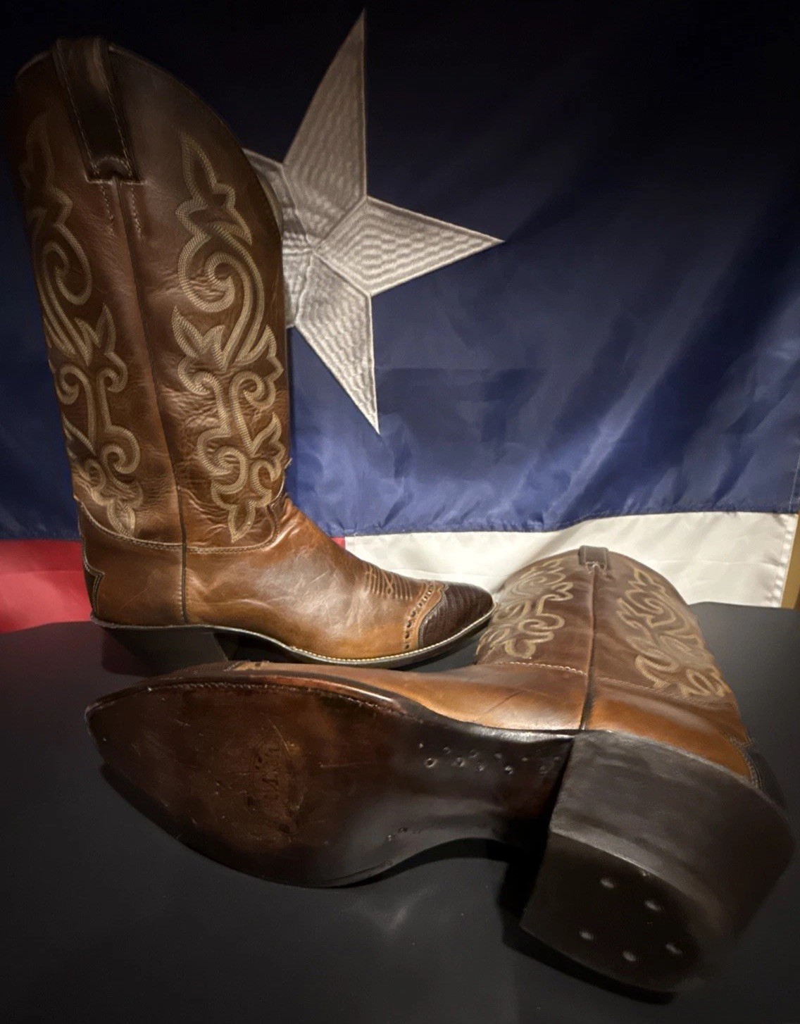 Justin Wing-Tip Western Cowboy Boots Lizard & Cowhide men’s Sz 11.5-B