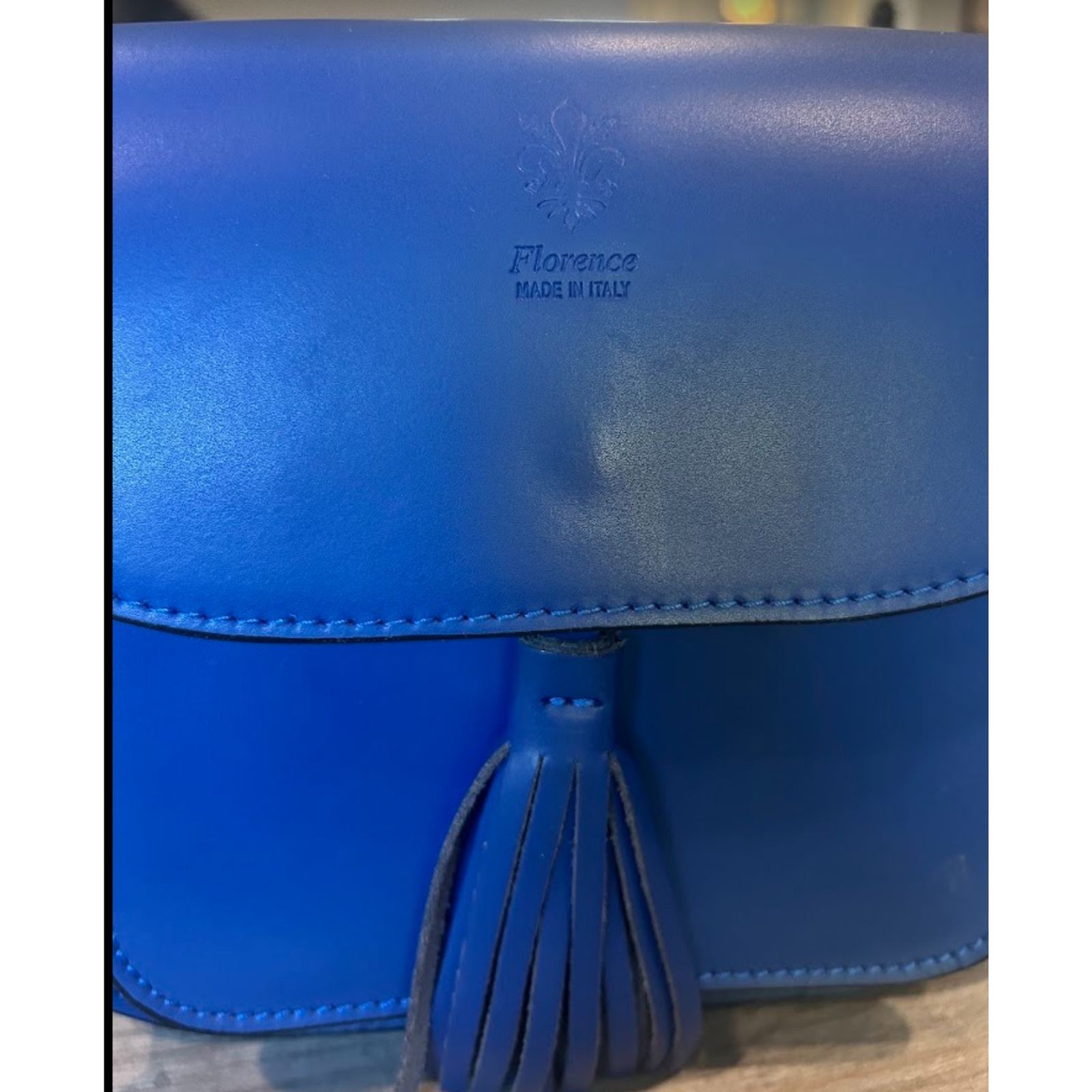 Genuine Florence Italian Leather Saddle Crossbody Bag – Electric Blue Tassel