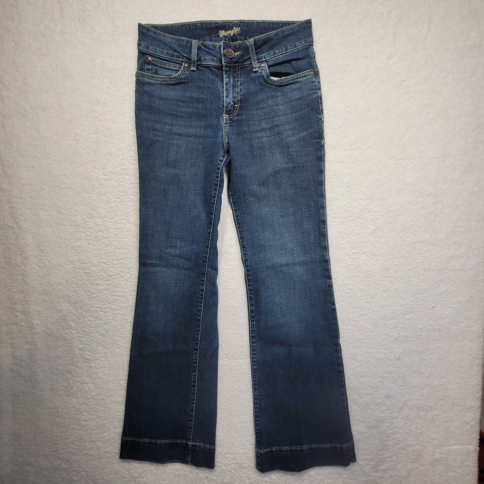 Wrangler 75 Years Flare Leg Blue Denim Bell Bottoms Jean 7X34 (29×31) Cowgirl