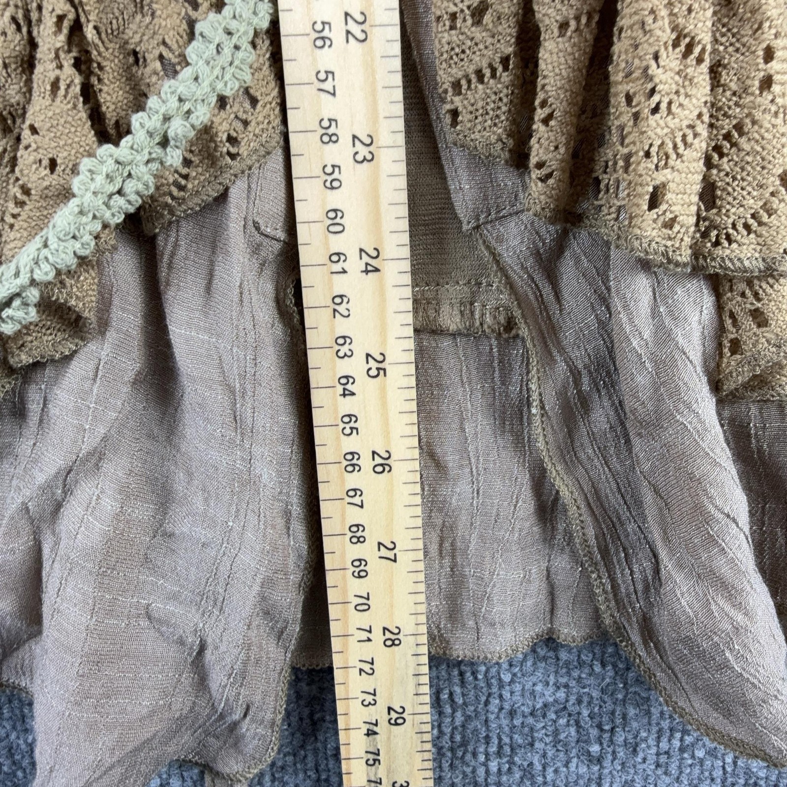 Pretty Angel Blouse Womens Small Beige Lace Crochet Ruffle Bell Sleeve Tunic Top