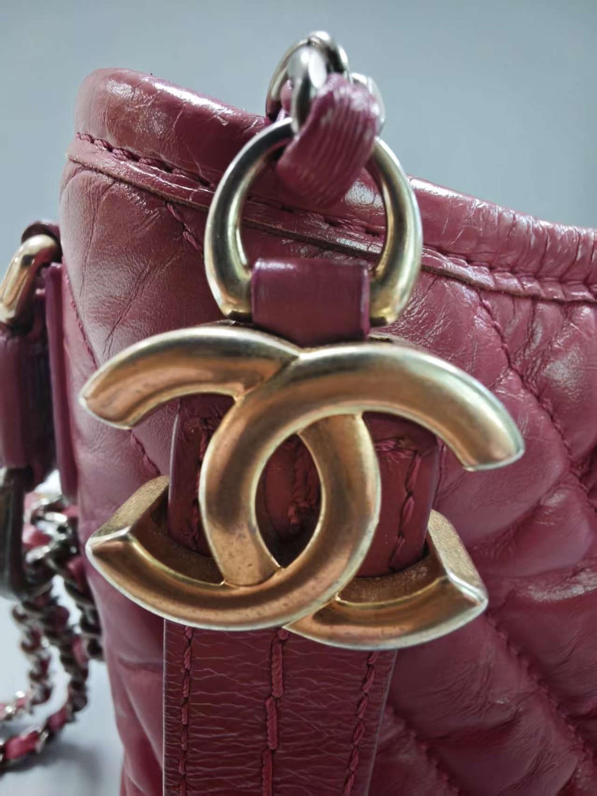 Chanel Gabrielle A91810 Red Chevron Calfskin Crossbody Bag with CC Charm