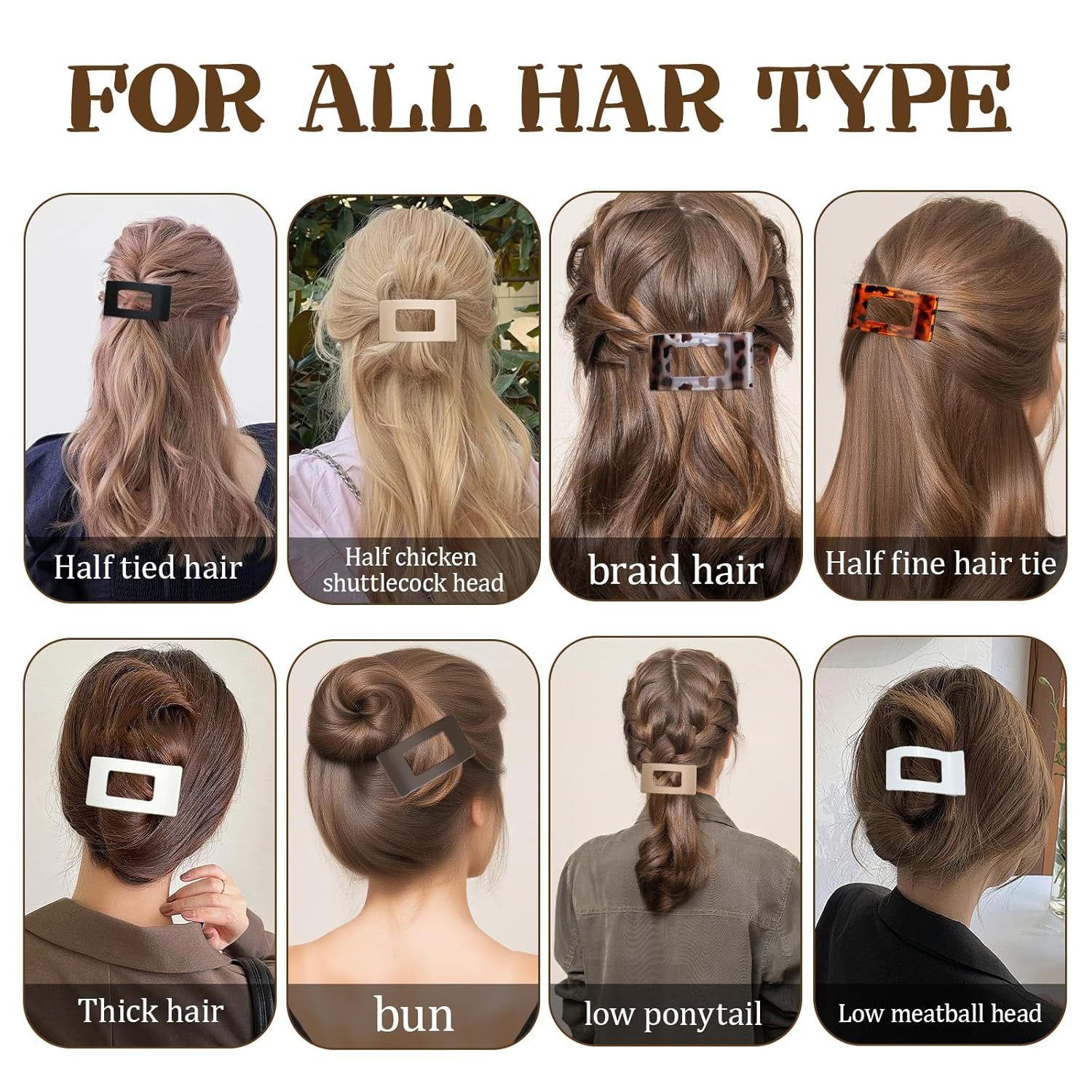 8 PCS French Flat Hair Clips for Women Girls,Matte Lay Flat Claw Clips, Large No