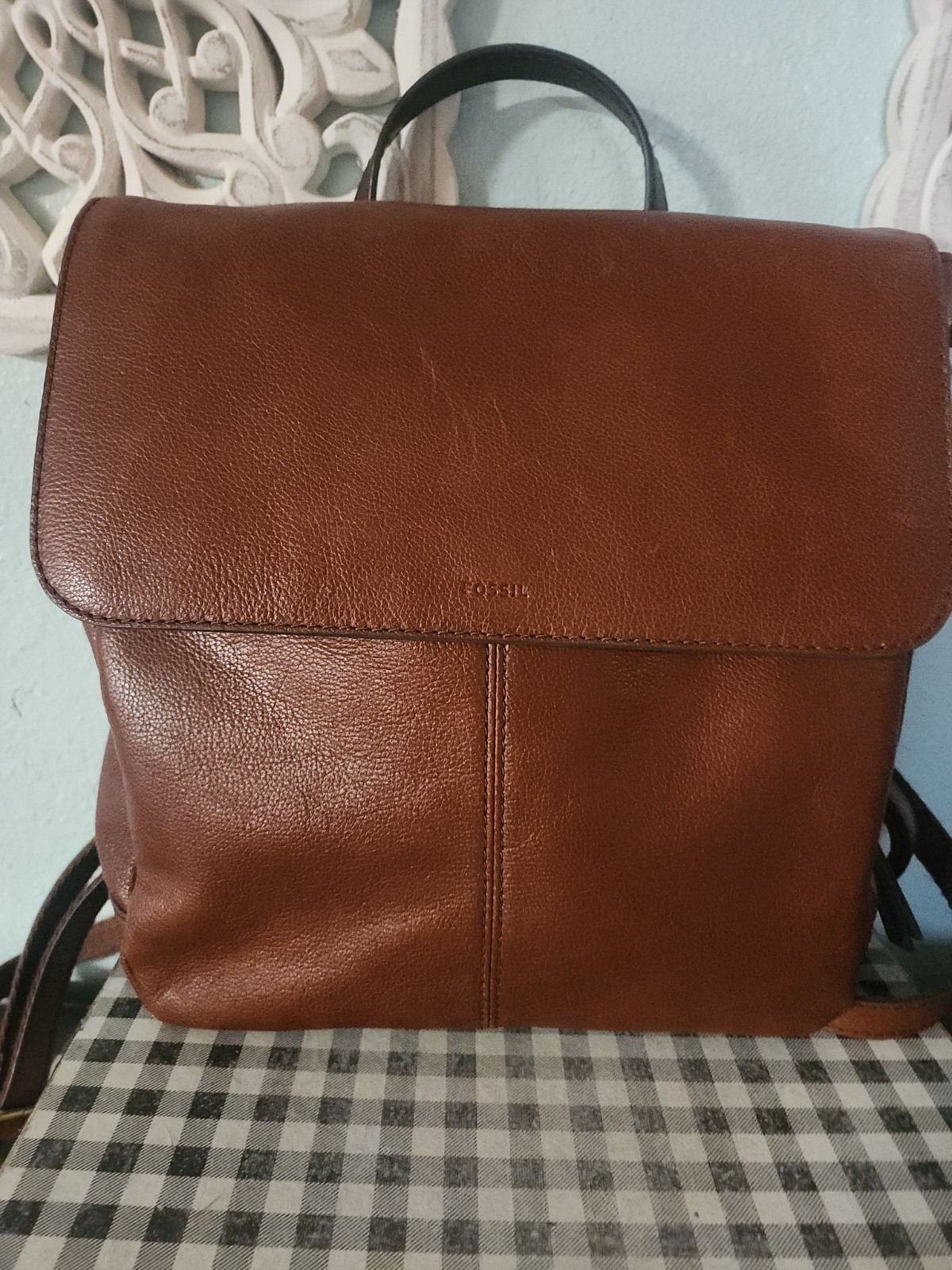 EUC Fossil Claire Brandy Leather Backpack SHB1932213 Brown