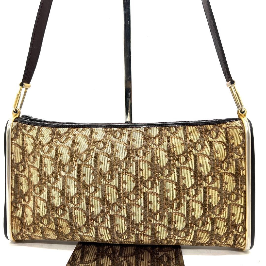 Christian Dior Trotter Canvas Leather Shoulder Bag Brown Vintage Auth