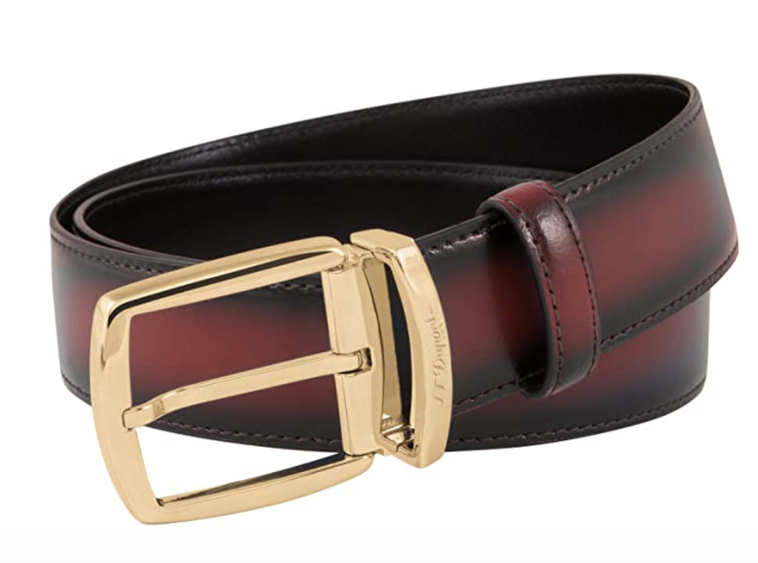 S.T. Dupont Reversible Black & Atelier Red Leather Belt, Gold Buckle 7650420 NIB