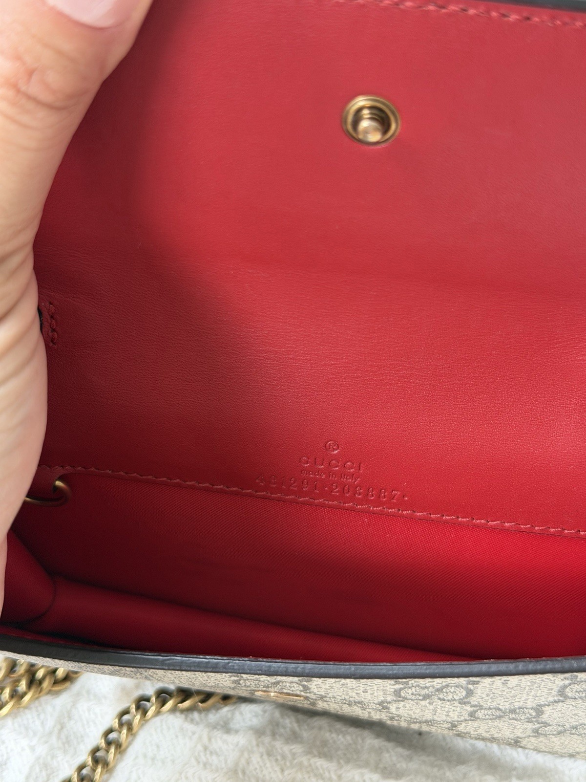 Gucci GG Supreme Monogram Mini Cherry Chain Crossbody Wallet on Chain Bag