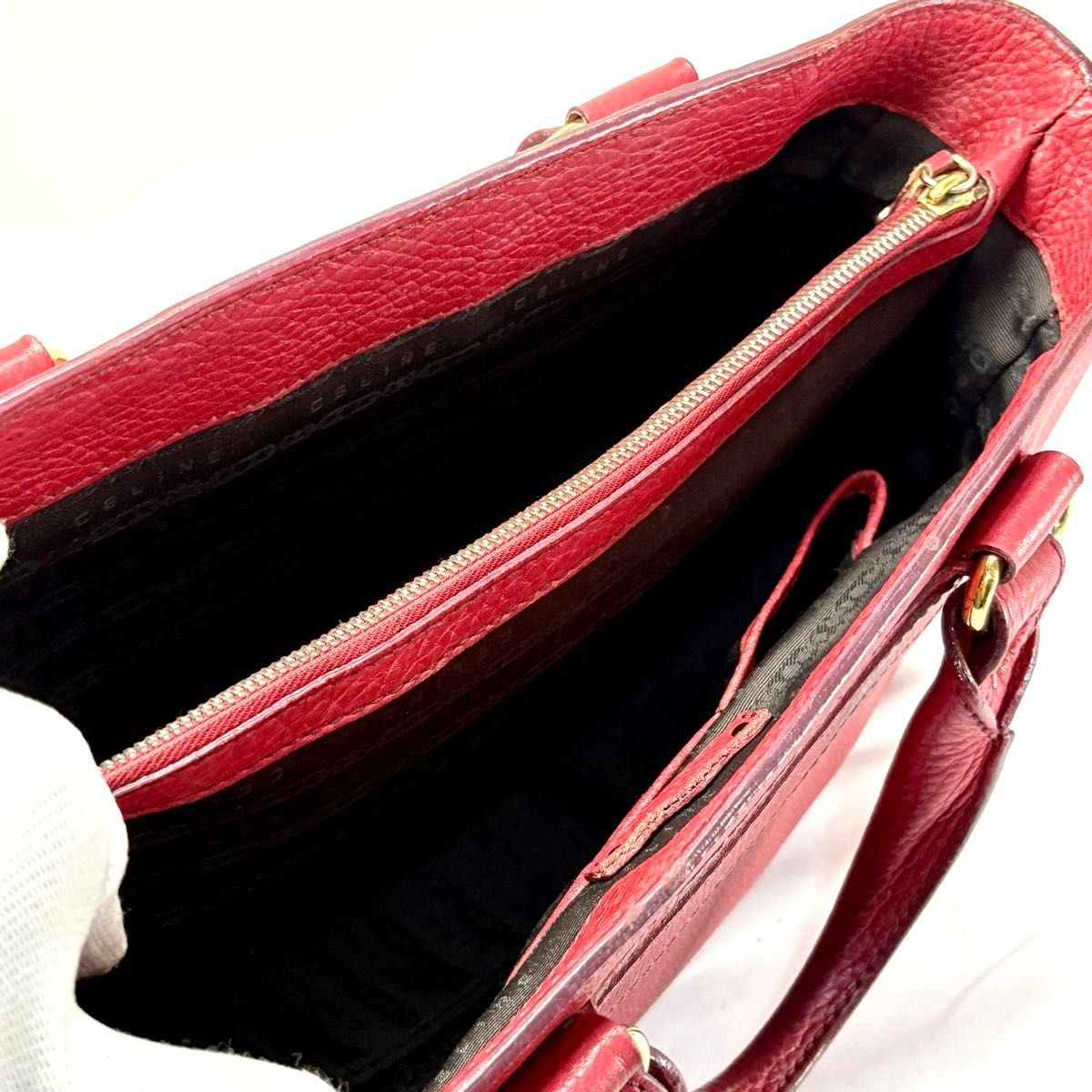 CELINE Boogie Bag Leather Handbag Red Genuine Leather Vintage Japan F/S USED