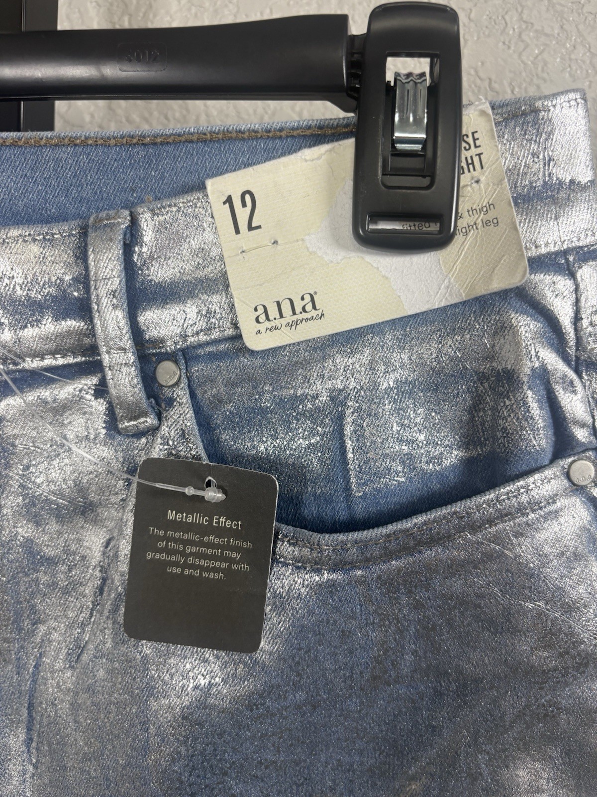 a.n.a Silver Straight Leg Jeans with Metallic Finish Size 4
