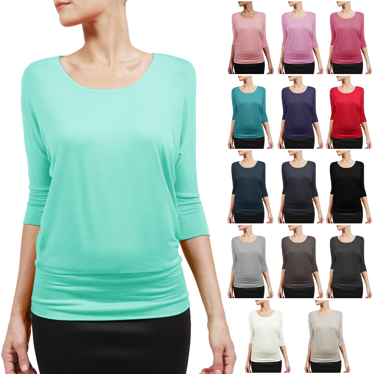 NE PEOPLE Womens Super Soft 3/4 Sleeve Batwing Dolman Top With Stretch NEWT228