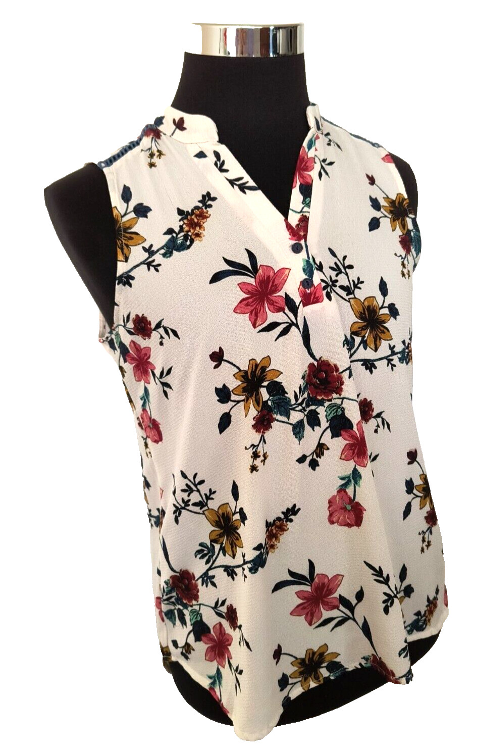 Cure Sleeveless Blouse Women’s Size Medium Pullover Multicolor Floral on Ivory
