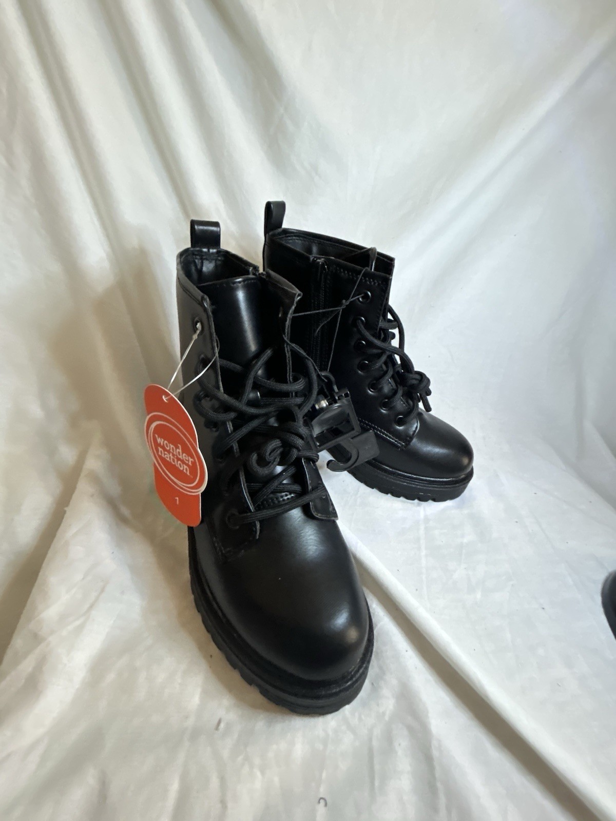 Wonder Nation Girls Size 1 Combat Boots Black Zipper And Lace Up