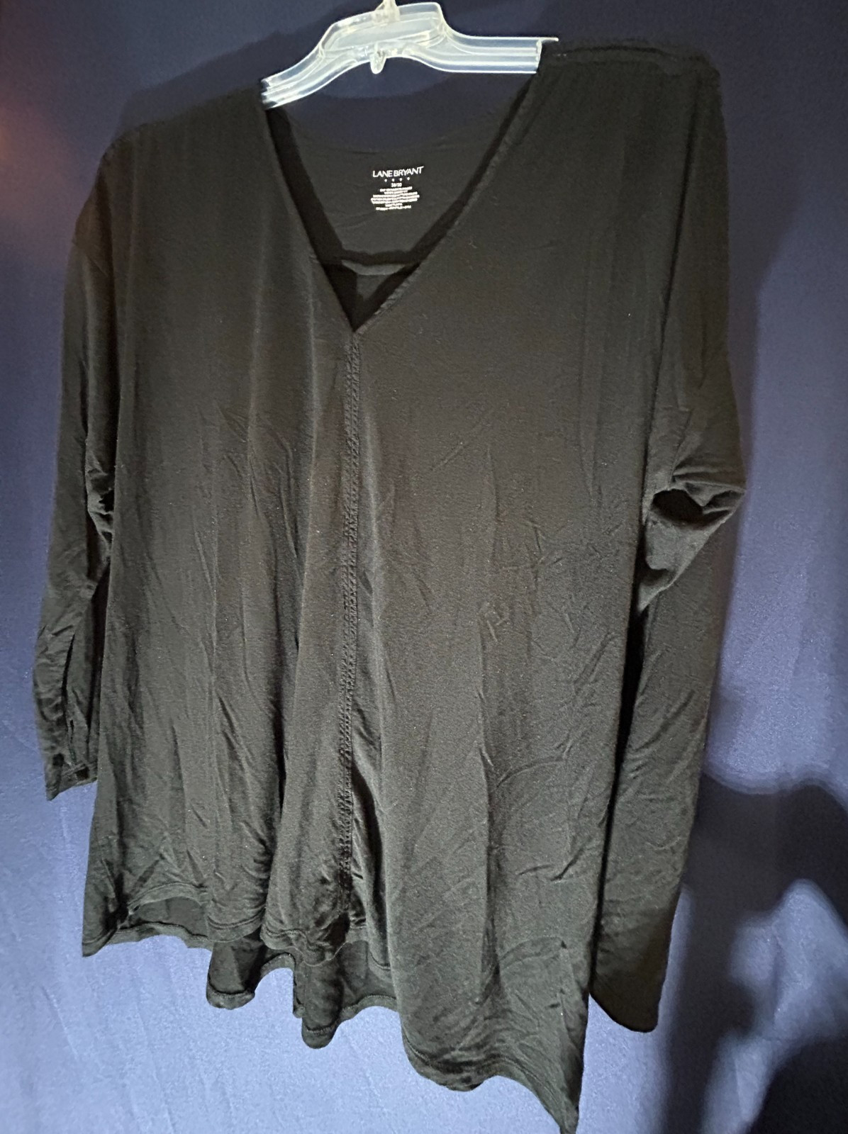 Lane Bryant 18 20 Plus Black Mixed Media Blouse Stitching Pleated Back 7/8 Slv