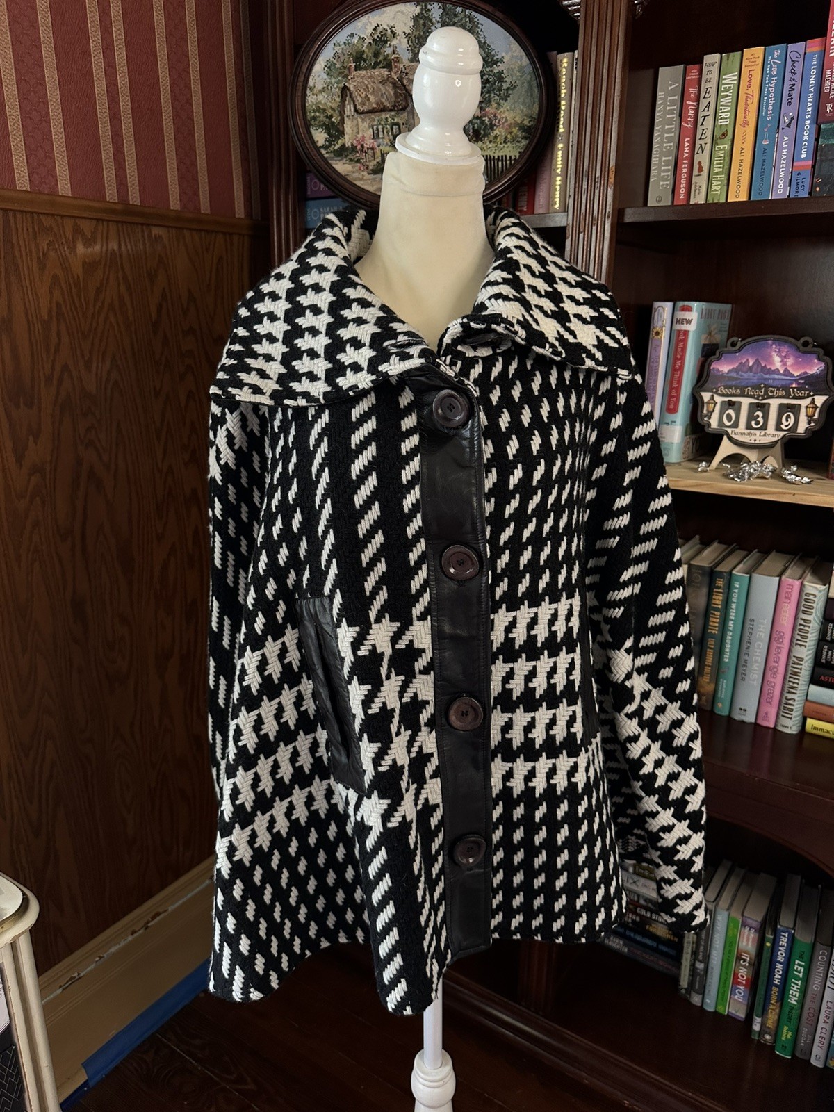 Vintage Mackage Wool Button Houndstooth Coat Black & White Size G/L – No Belt