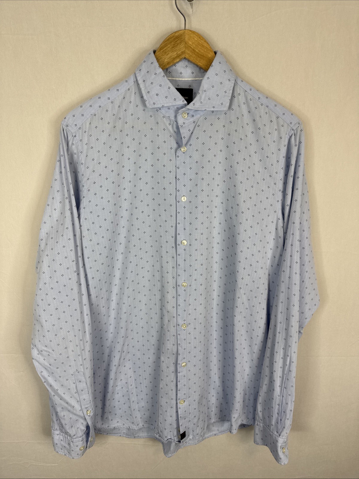 Strellson Slim Fit Men 15.5 39 Long Sleeve Shirt Blue Italian Fabric Capelli
