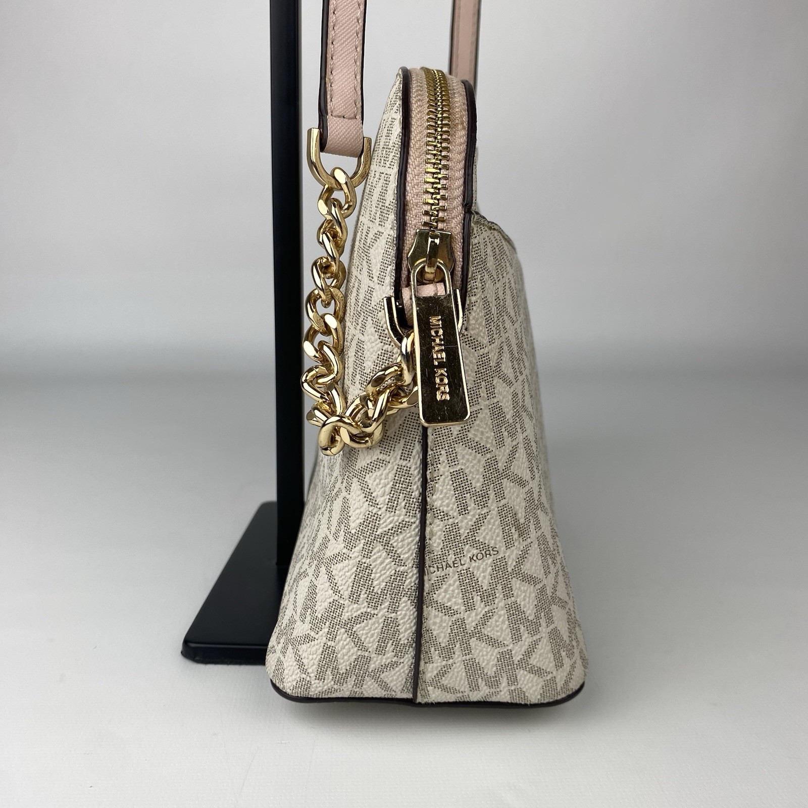 Michael Kors Mercer Logo and Leather Accordion Crossbody Bag Pink Medium