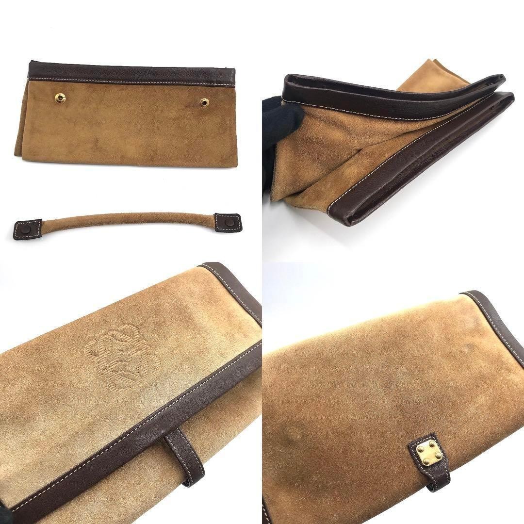 Loewe Vintage Clutch Bag Pouch Suede Leather Anagram Accessory Case W9.4xH5.1in