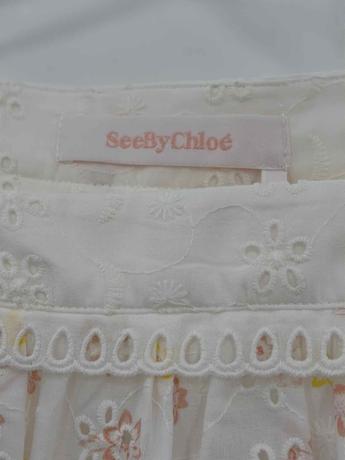 Pre-Owned See By Chloe White Size 36 Floral Long Sleeve Blouse