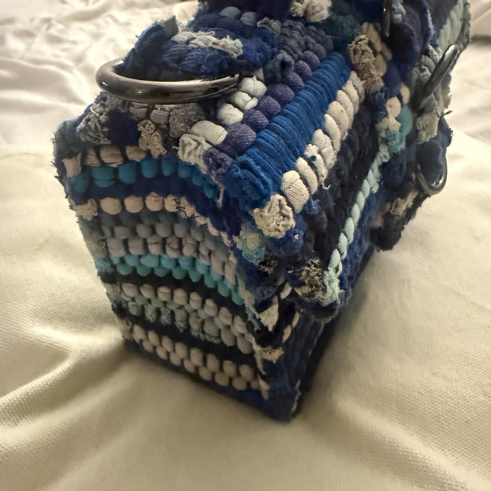 KOORELOO Upcycled Blue Multicolor Woven Top-Handle Bag