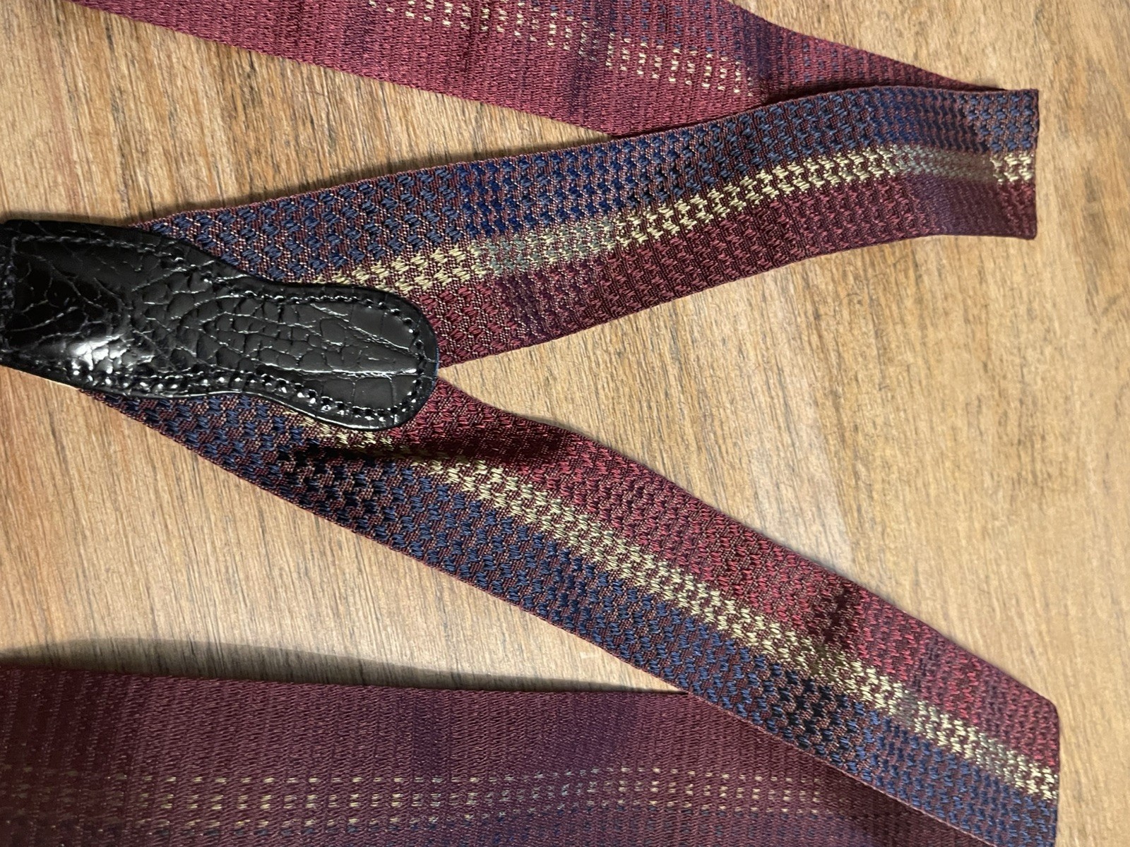 Martin Dingman Suspenders Maroon/blu Stripe Ribbon Leather Button Braces Brass