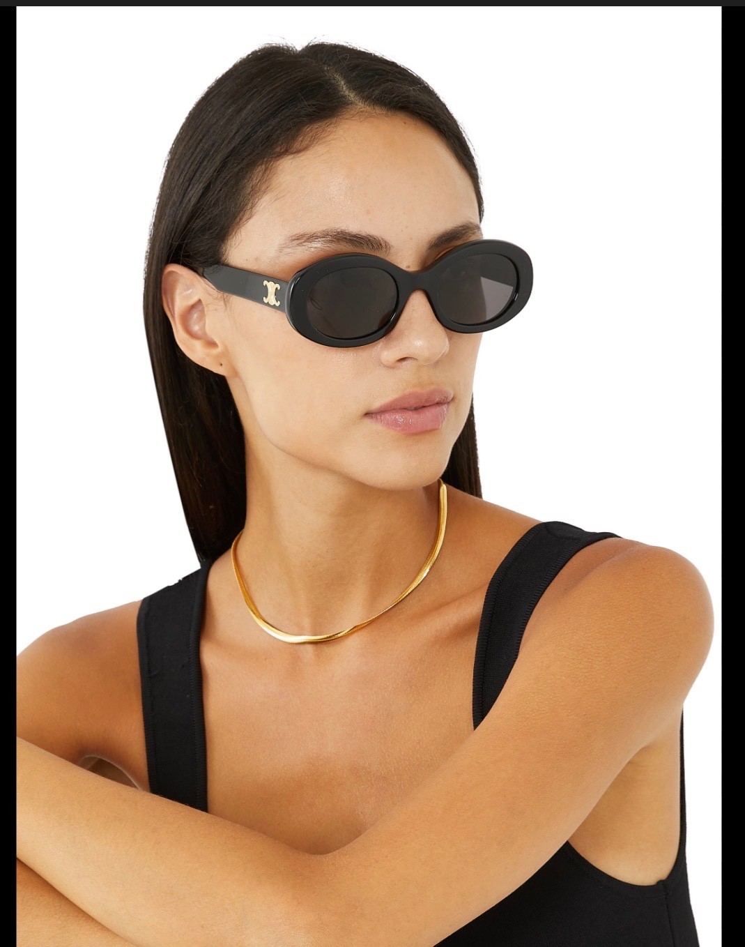 Celine CL40194U 01A Triomphe Oval Women Sunglasses Black Gold Smoke Authentic